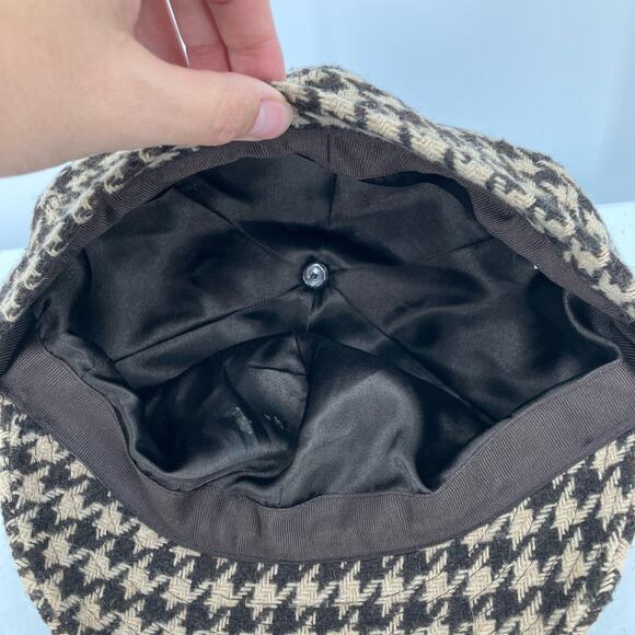 Gap Brown Houndstooth All Over Pattern Y2K Hip Hop Lined Wool Blend Cadet Hat - Picture 5 of 8